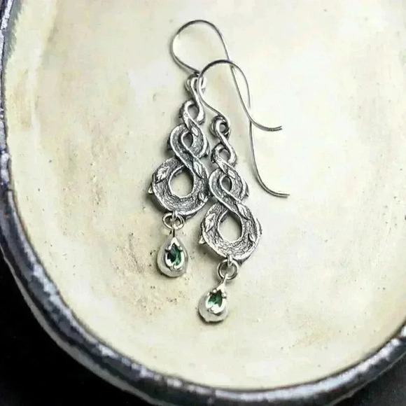 New Sterling Silver Emerald Vine Drop Earrings - Picture 2 of 3